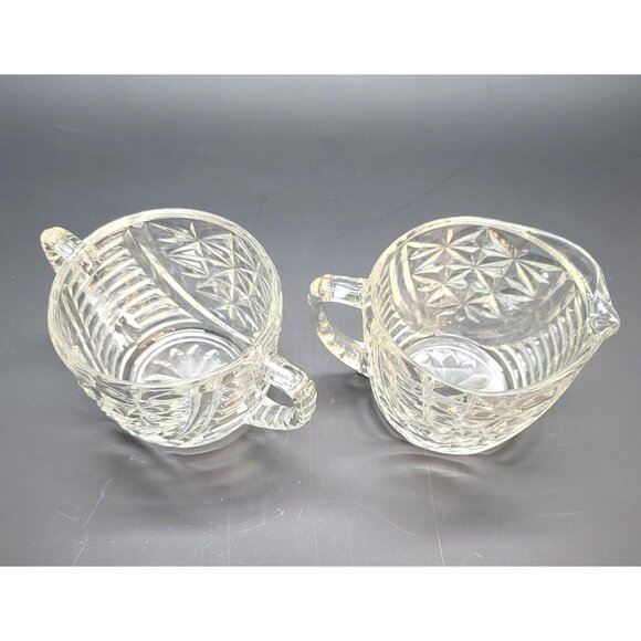 Vintage Clear Glass Cream & Sugar Set Anchor Hocking Starburst Pattern DD06 - Picture 6 of 7